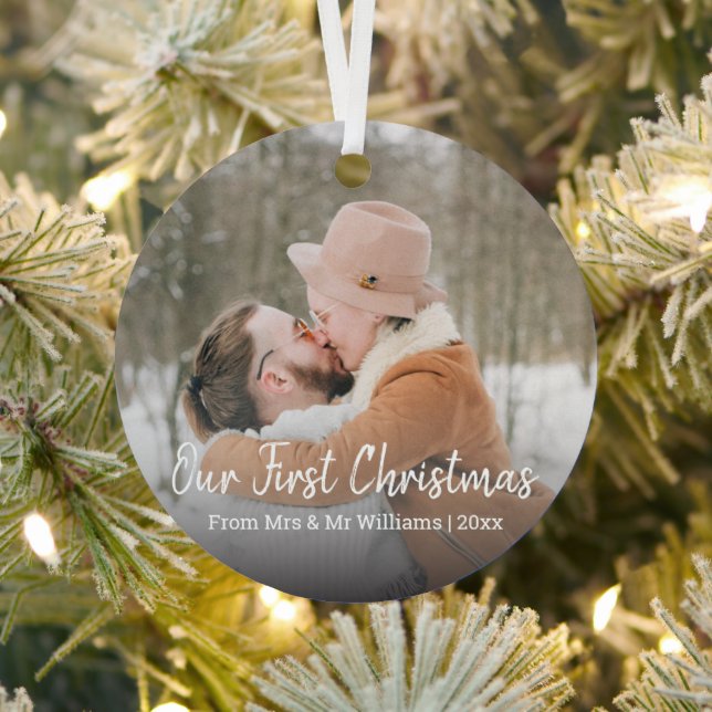 our first christmas,minimal script,mr&mrs , photo metal tree decoration (Insitu)