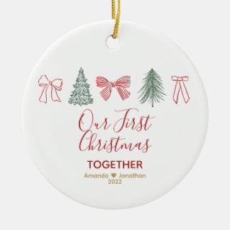 Our First Christmas Minimalist Bow & Tree Ceramic Ornament