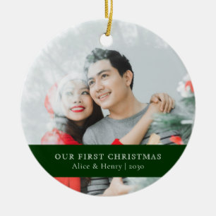 Our First Christmas Minimalist Newlywed Photo Ceramic Ornament