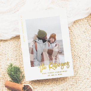 Our First Christmas Modern Married Newlywed Photo Foil Holiday Card