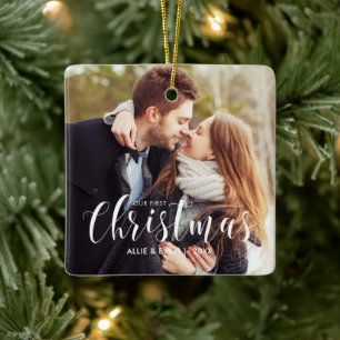 "Our First Christmas" Modern Personalized Ceramic Ornament