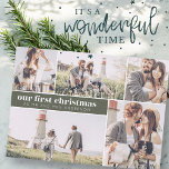 Our First Christmas Modern Photo Collage Christmas Holiday Card<br><div class="desc">Design is composed of "our first christmas" in  modern and simple typography. Add a custom message and add your names.</div>