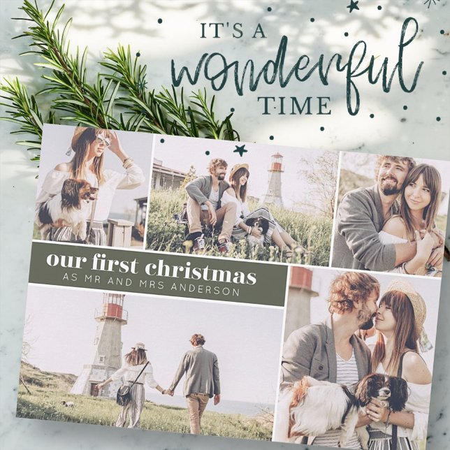 Our First Christmas Modern Photo Collage Christmas Holiday Card (Creator Uploaded)