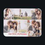 Our First Christmas Modern Photo Collage Christmas Magnet<br><div class="desc">Design is composed of "our first christmas" in  modern and simple typography. Add a custom message and add your names.</div>