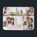 Our First Christmas Modern Photo Collage Christmas Magnet<br><div class="desc">Design is composed of "our first christmas" in  modern and simple typography. Add a custom message and add your names.</div>