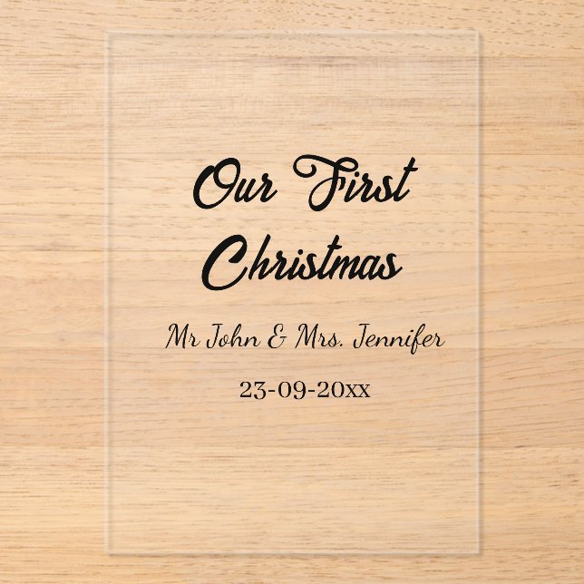 Our first Christmas Mr and Mrs couple name date Acrylic Invitations (Front)