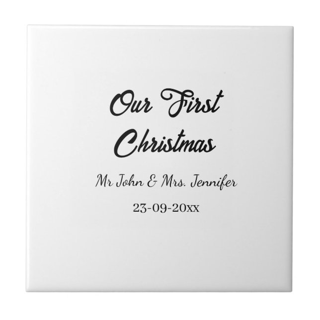 Our first Christmas Mr and Mrs couple name date Ceramic Tile (Front)