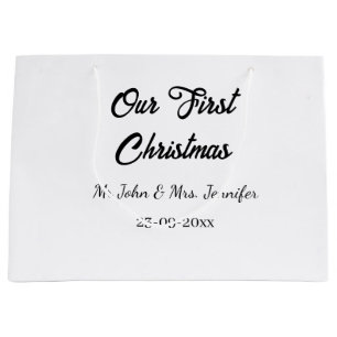 Our first Christmas Mr and Mrs couple name date Large Gift Bag
