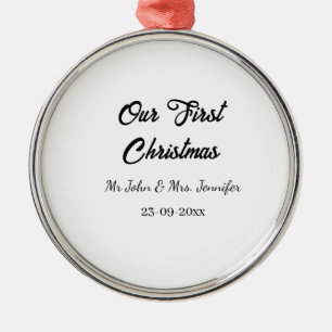 Our first Christmas Mr and Mrs couple name date Metal Ornament