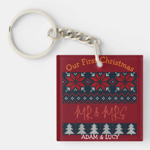Our first Christmas Mr. and Mrs. /Couple newlywed Key Ring