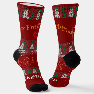 Our first Christmas Mr and Mrs / Couple newlywed Socks