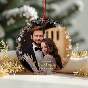 Our First Christmas Mr And Mrs Gilded Couple Photo Ornament