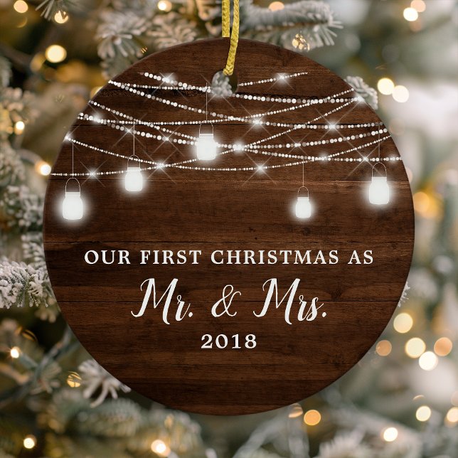 Our First Christmas Mr. and Mrs. Holiday Custom Ceramic Ornament (Creator Uploaded)