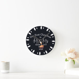Our first Christmas Mr. and Mrs. newlywed candle   Round Clock