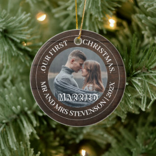 Our first Christmas Mr. and Mrs. newlywed elegant Ceramic Ornament