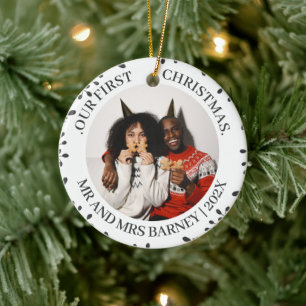 Our first Christmas Mr. and Mrs. newlywed elegant Ceramic Ornament