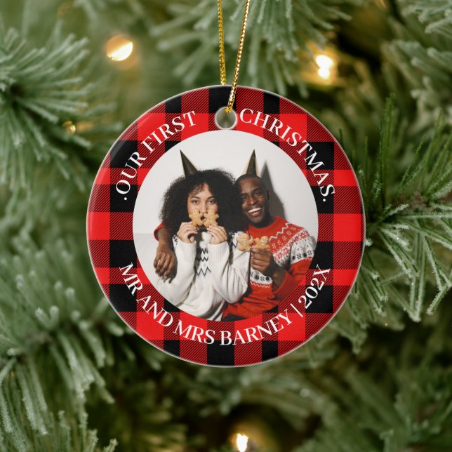 Our first Christmas Mr. and Mrs. newlywed elegant Ceramic Ornament (Tree)