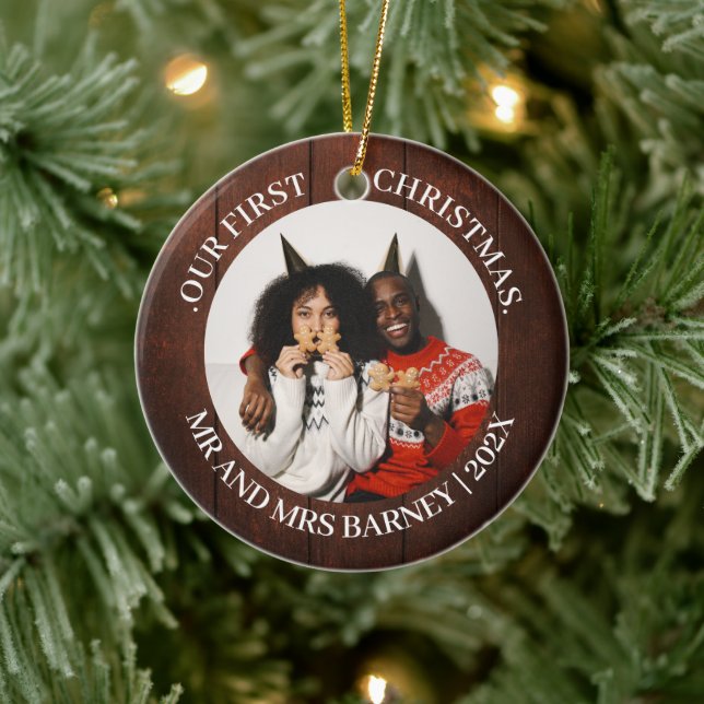 Our first Christmas Mr. and Mrs. newlywed elegant Ceramic Ornament (Tree)