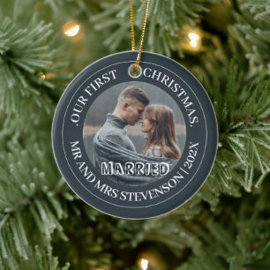 Our first Christmas Mr. and Mrs. newlywed elegant Ceramic Ornament