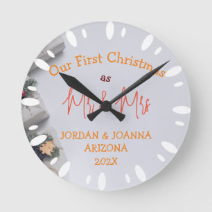 Our first Christmas Mr. and Mrs. newlywed White Round Clock