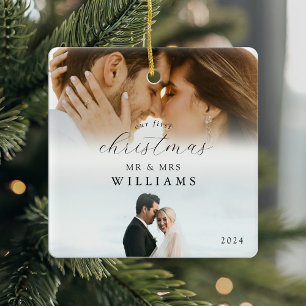 Our First Christmas Mr and Mrs Photo Ceramic Ornament