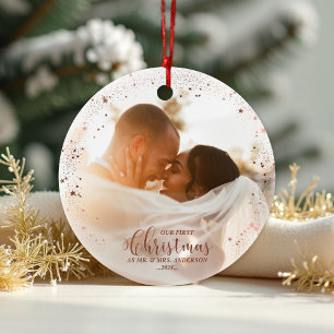 Our First Christmas Mr And Mrs Rose Couple Photo Ornament