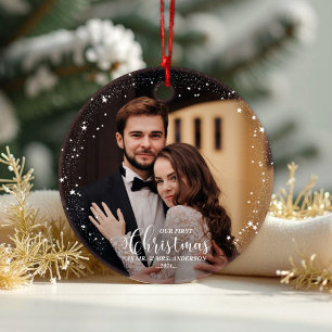 Our First Christmas Mr And Mrs Script Couple Photo Ornament
