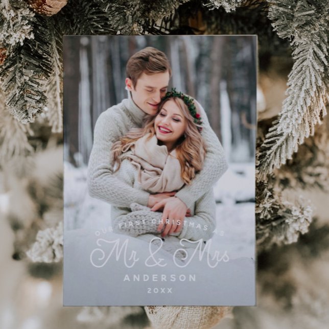 Our First Christmas Mr and Mrs Wedding Photo Holiday Postcard (Creator Uploaded)