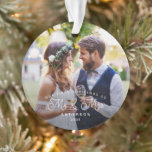 Our First Christmas Mr and Mrs Wedding Photo Ornament<br><div class="desc">Stylish Christmas keepsake ornament for a newlywed couple. The typography text says "our first Christmas as Mr. & Mrs." Customize this product by adding your wedding picture and family name.</div>