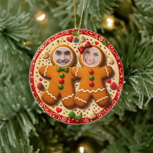 Our First Christmas Mr & Mrs Fun Gingerbread Photo Ceramic Ornament