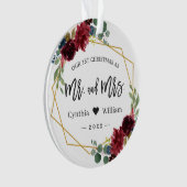 Our First Christmas Mr Mrs Geometric Floral Photo Ornament (Front)