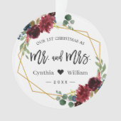 Our First Christmas Mr Mrs Geometric Floral Photo Ornament (Front)