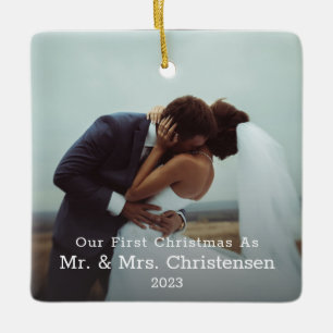 Our First Christmas Mr. & Mrs. Married Photo Ceramic Ornament