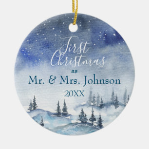 Our First Christmas Mr & Mrs   Married Year Ceramic Ornament
