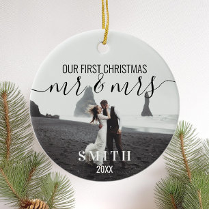 Our First Christmas Mr Mrs Photo Ceramic Ornament