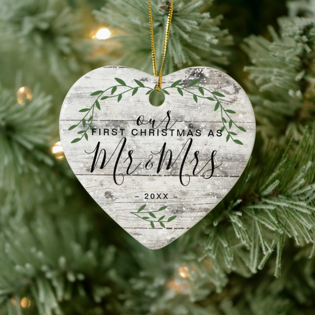 Our First Christmas Mr. Mrs. Photo Ceramic Ornament (Tree)