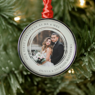 Our First Christmas Mr & Mrs Photo Metal Ornament
