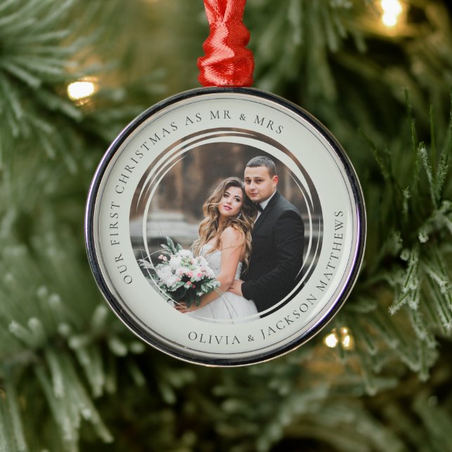 Our First Christmas Mr & Mrs Photo Metal Ornament (Tree)
