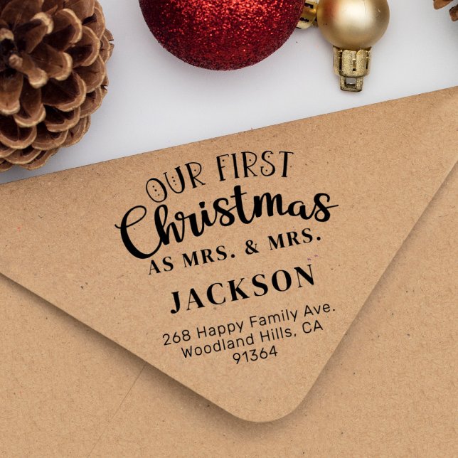 Our First Christmas MRS & MRS return address LGBTQ Rubber Stamp (Creator Uploaded)