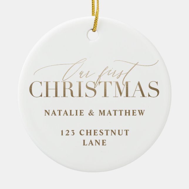 our first christmas new home ceramic ornament (Front)