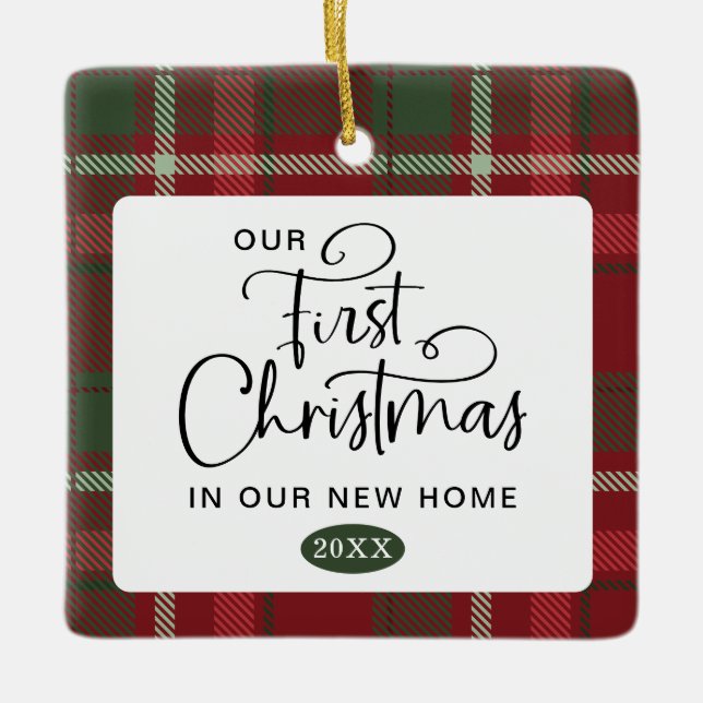 Our First Christmas New Home Photo Christmas Ceramic Ornament (Front)