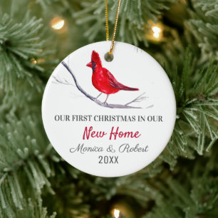 Our First Christmas New Home Red Cardinal Bird Ceramic Ornament