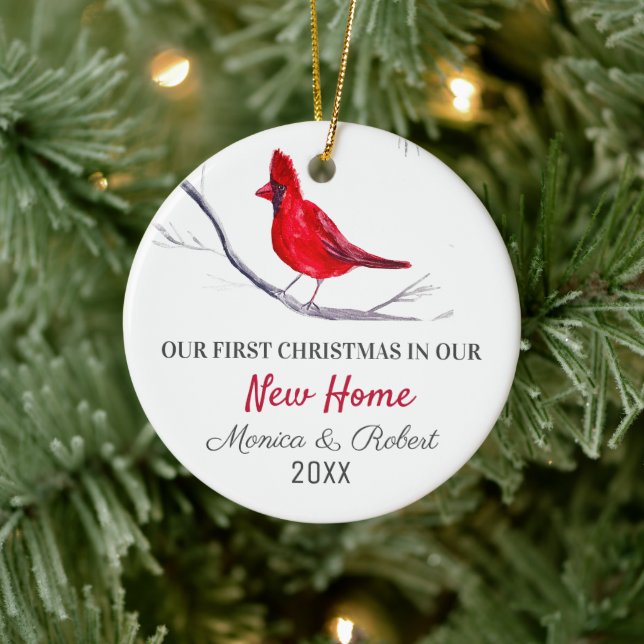 Our First Christmas New Home Red Cardinal Bird Ceramic Ornament (Tree)