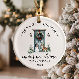 Our First Christmas New House Green Door Ceramic Ornament