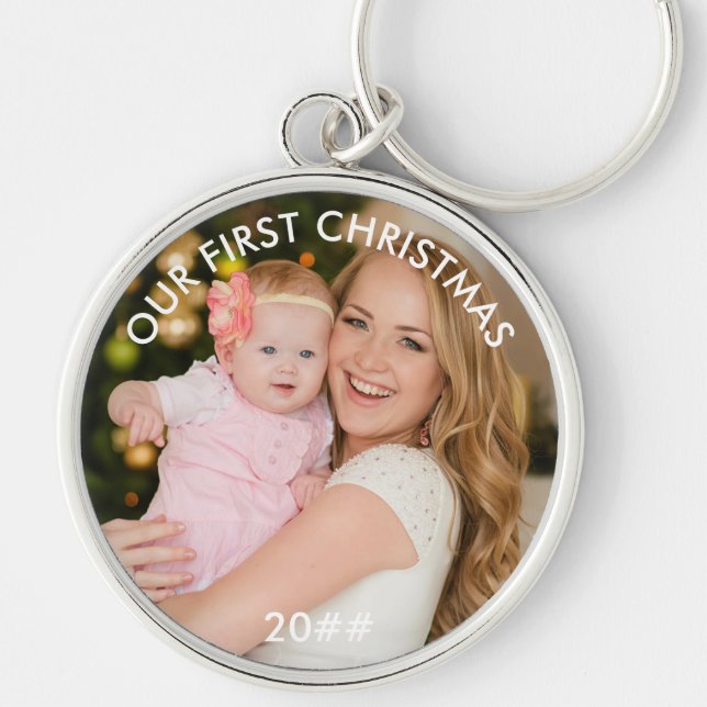 Our First Christmas New Mum Photo Key Ring (Front)