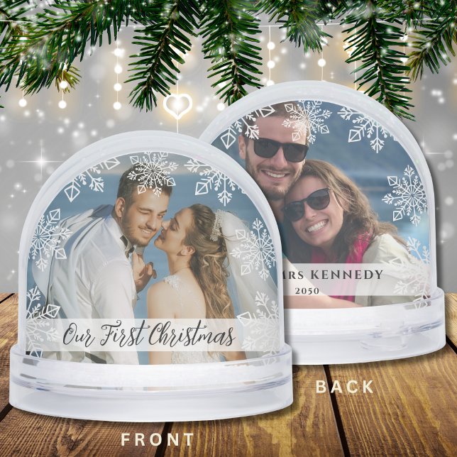 Our First Christmas Newlywed 2 Photo Snowflake   Snowglobe (Creator Uploaded)