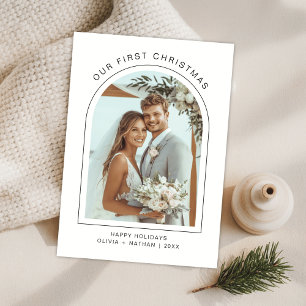 Our First Christmas Newlywed Beach Arch Photo Holiday Card