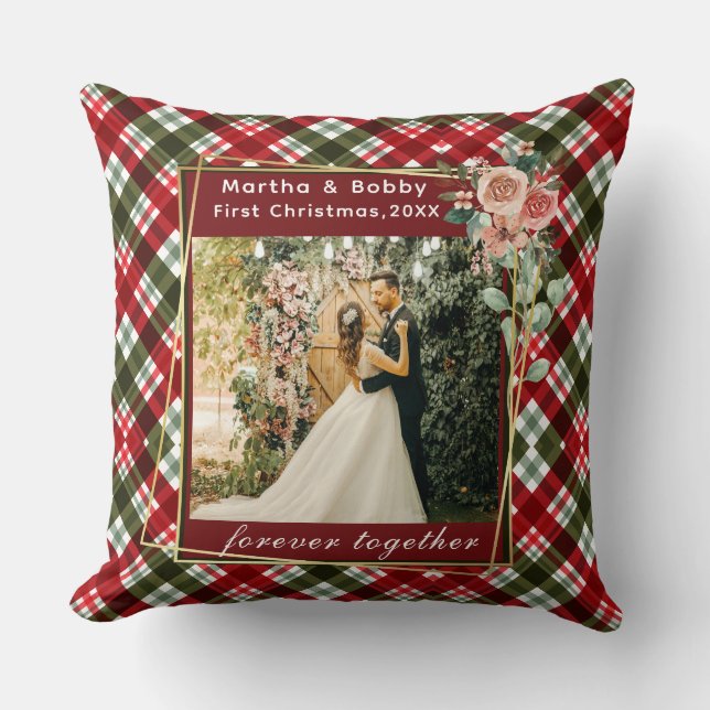 Our First Christmas Newlywed Photo  Cushion (Front)