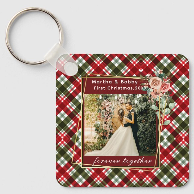 Our First Christmas Newlywed Photo Key Ring (Front)