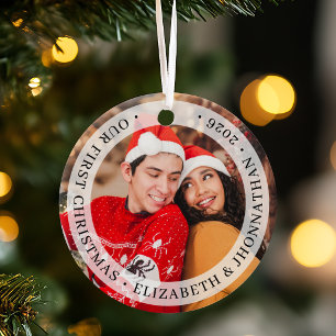 Our First Christmas Newlywed Two Sided Photos Ceramic Ornament